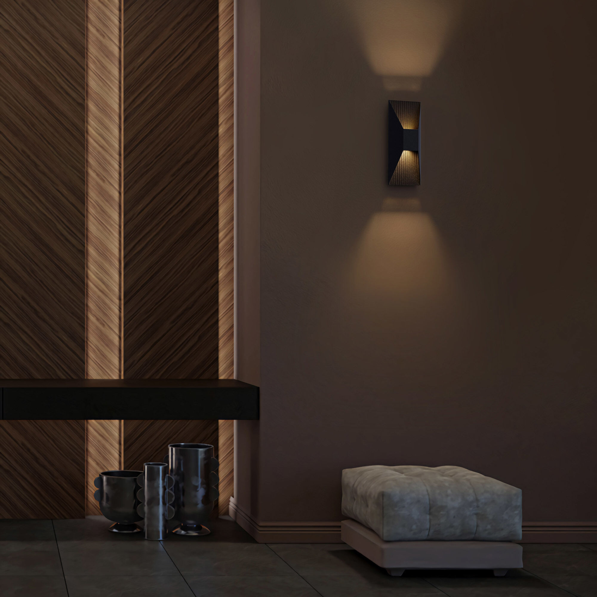 Ribbed LED 12 inch Sand Black Outdoor Wall Sconce